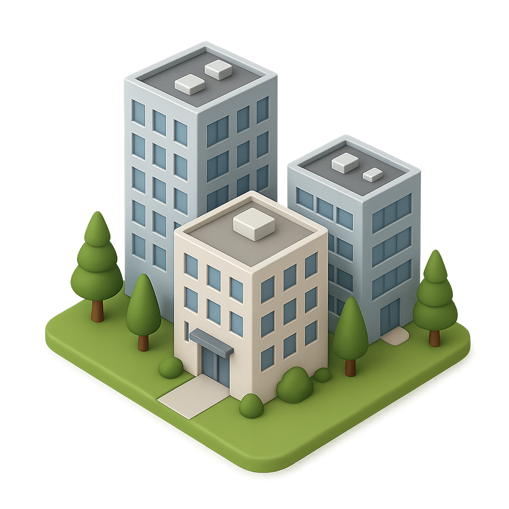 3D illustration of commercial real estate buildings